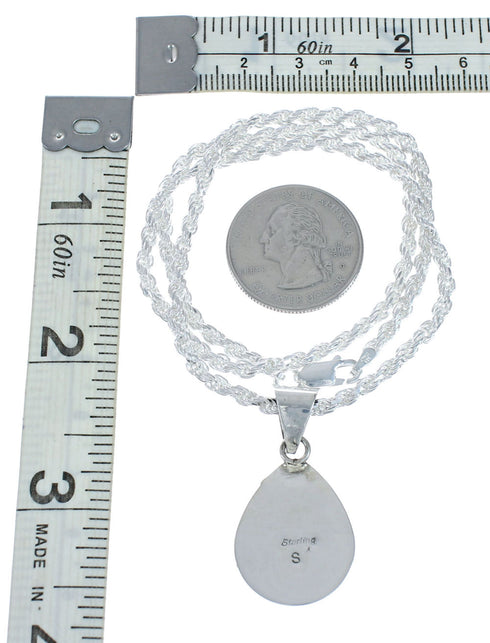 Navajo Authentic Sterling Silver Opal Pendant Chain Necklace X11174